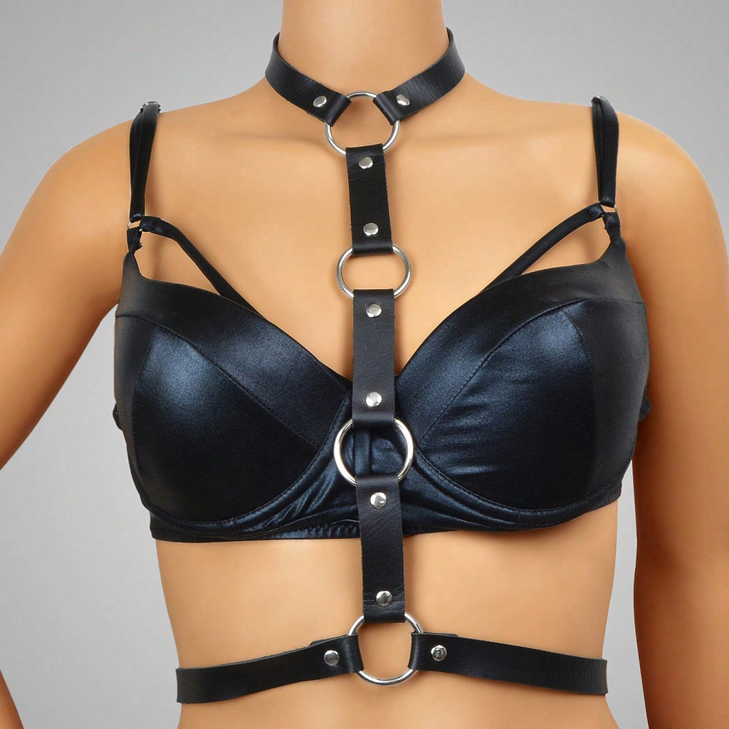 Punk Black PU Leather Body Belly Harness Waist Chain Rave Adjustable Nightclub Body Jewelry-0