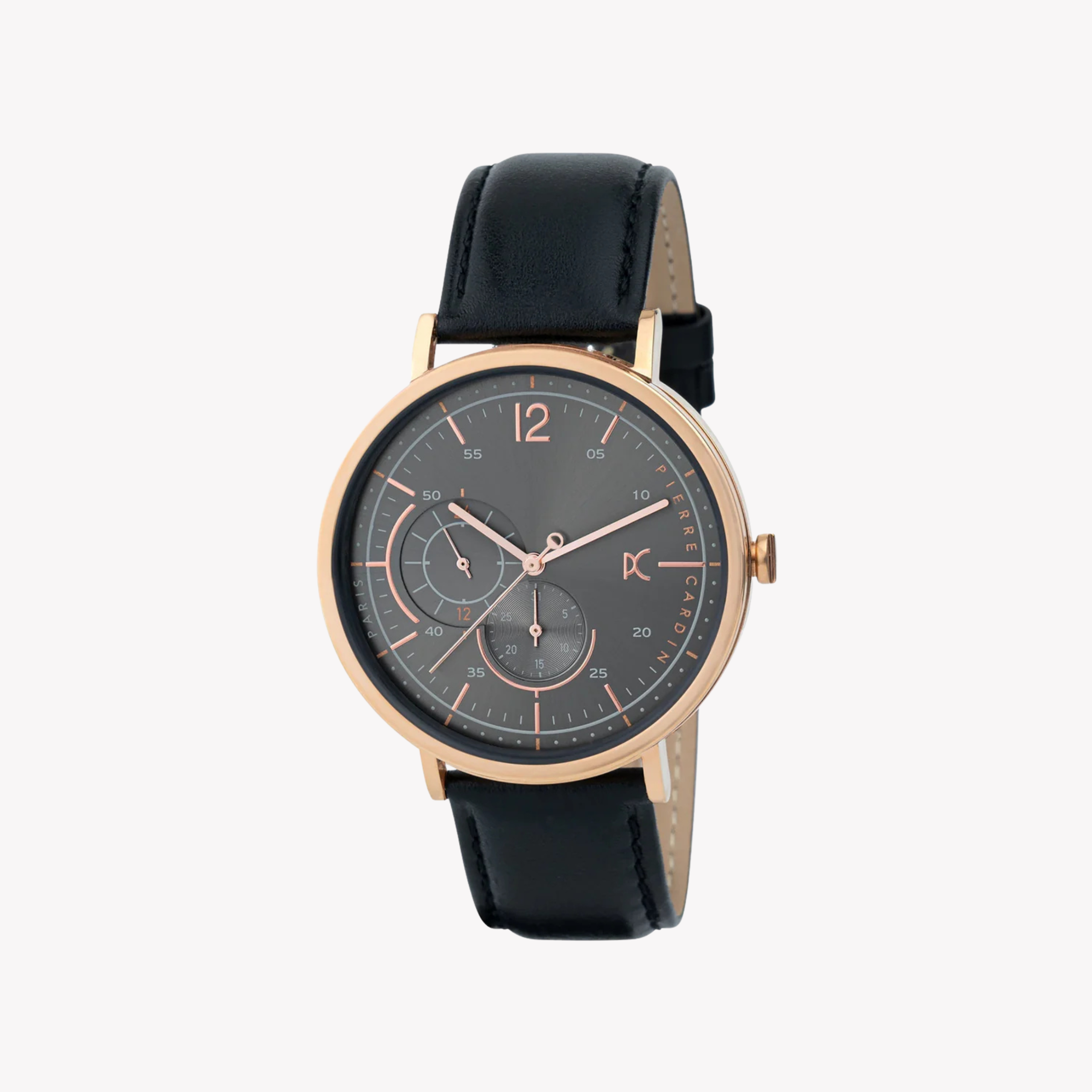 Pierre Cardin Men's Black Leather Watch, Rose Gold Case | Cbn.3023-0