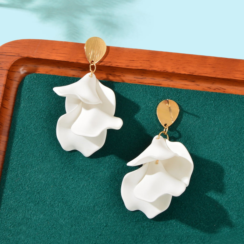 1pair Elegant Flower Petal Dangle Earrings for Women Daily Dating Party Jewelry-4