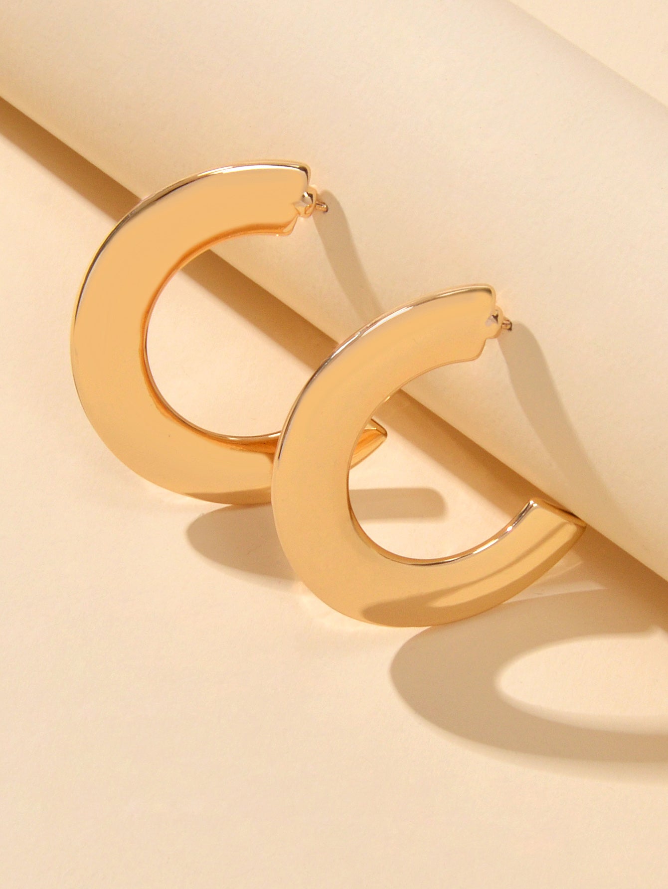 Gold Metal C shape Hoop Huggie Stud Earrings Women Party Decoration Jewellery-0