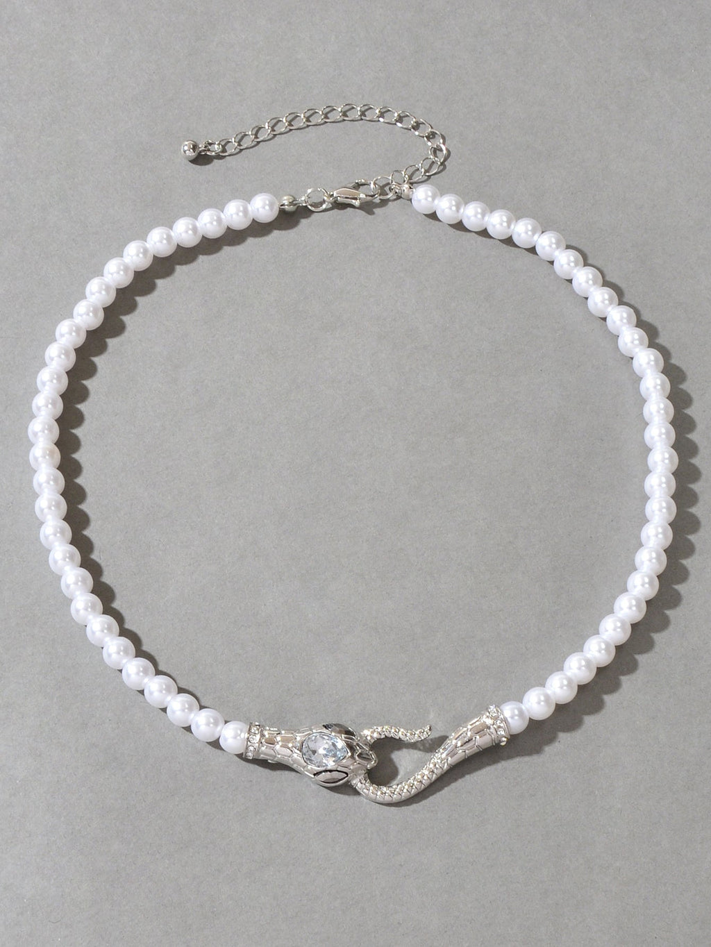 Punk Retro Pearl Beads Chain Gold Silver Snake Short Clavicle Statement Necklace-1