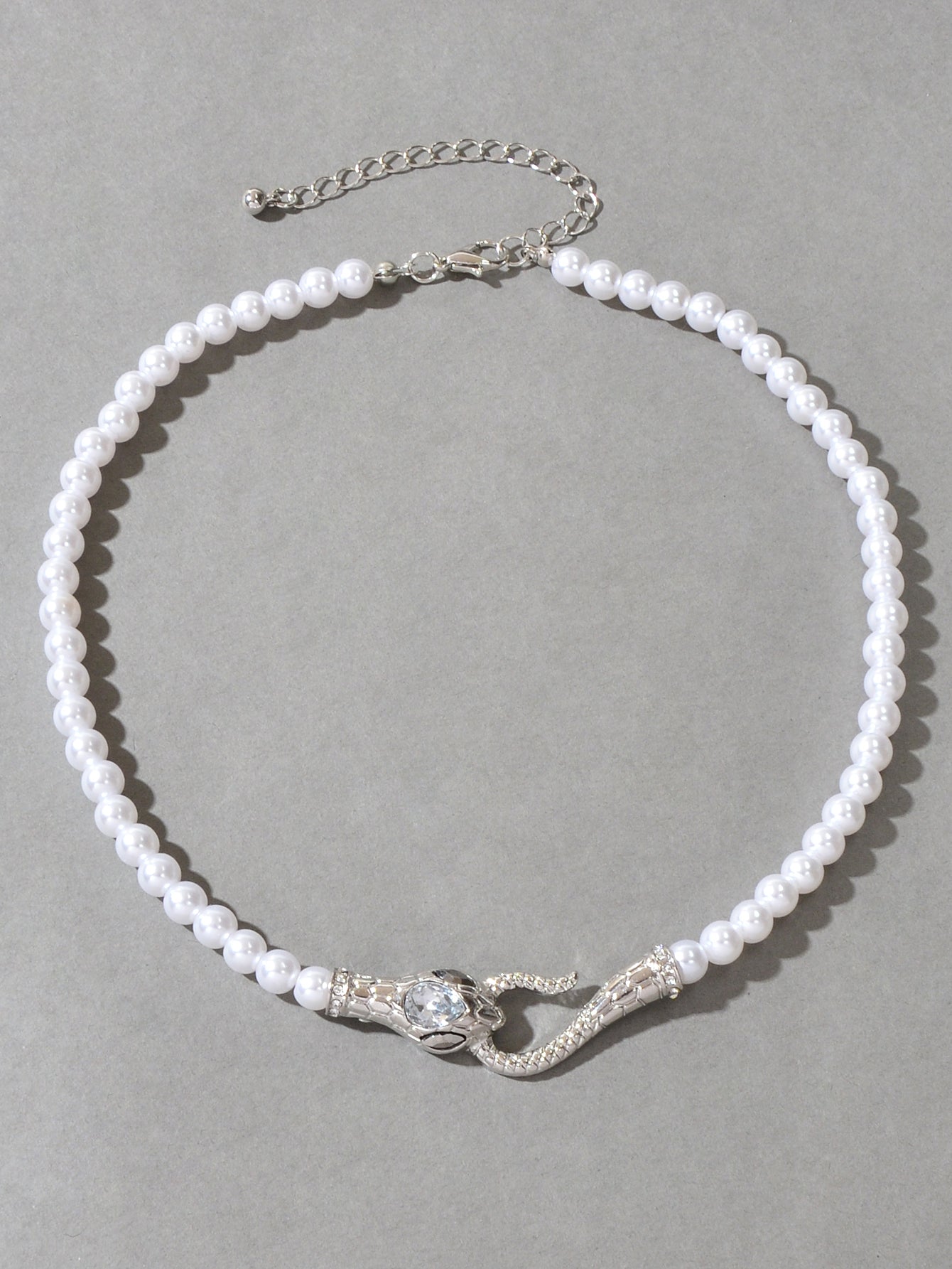 Punk Retro Pearl Beads Chain Gold Silver Snake Short Clavicle Statement Necklace-1