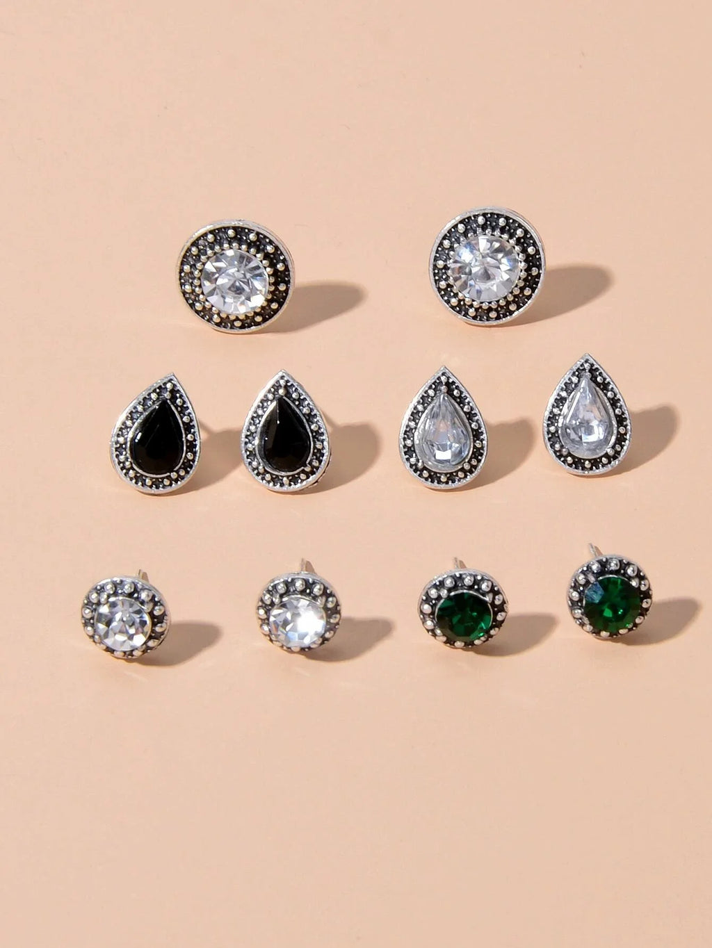 5 pairs Vintage Jewellery Shining Rhinestone Round Water Drop Stud Earrings Set-1