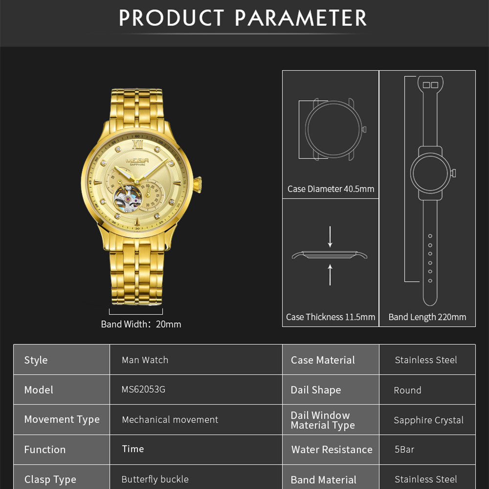 MEGIR Luxury Men Watches Stainless Steel Automatic Mechanical Watch Sapphire Steel Case Business WristWatch Montre Homme