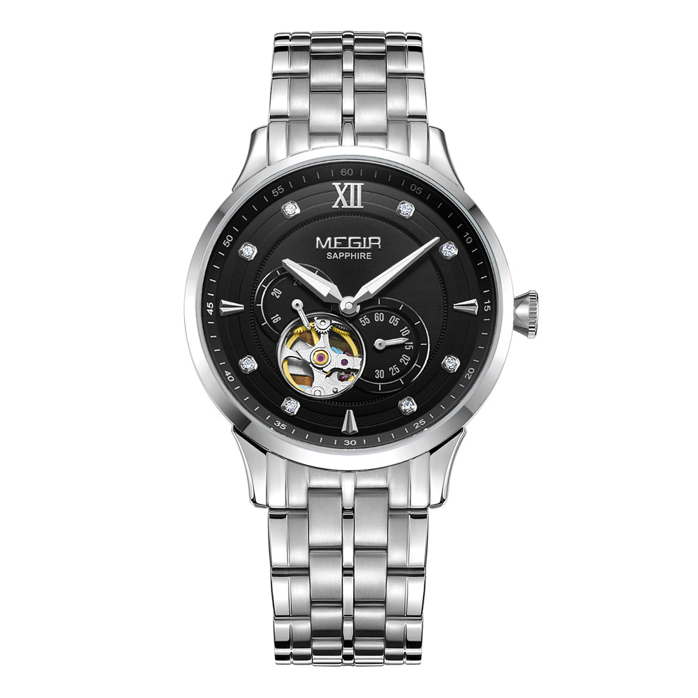 MEGIR Luxury Men Watches Stainless Steel Automatic Mechanical Watch Sapphire Steel Case Business WristWatch Montre Homme
