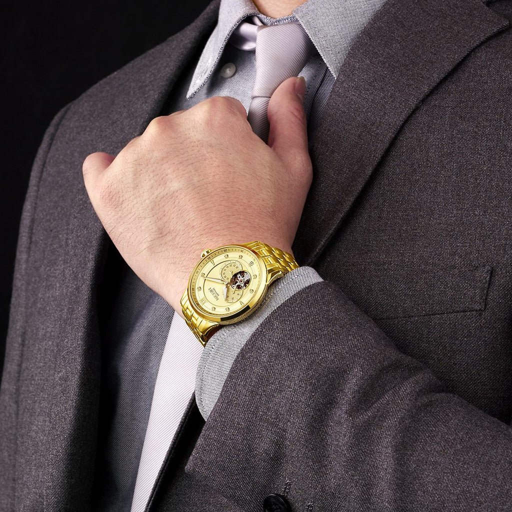 MEGIR Luxury Men Watches Stainless Steel Automatic Mechanical Watch Sapphire Steel Case Business WristWatch Montre Homme