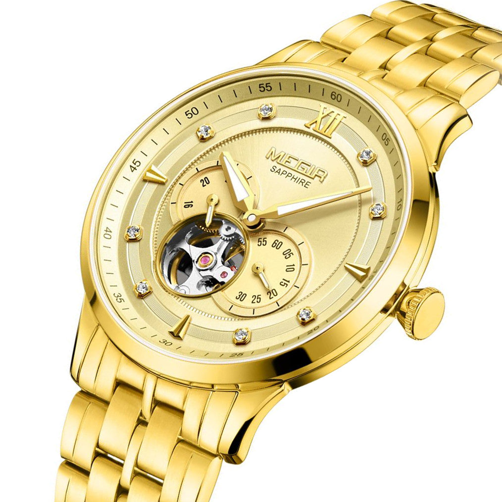 MEGIR Luxury Men Watches Stainless Steel Automatic Mechanical Watch Sapphire Steel Case Business WristWatch Montre Homme