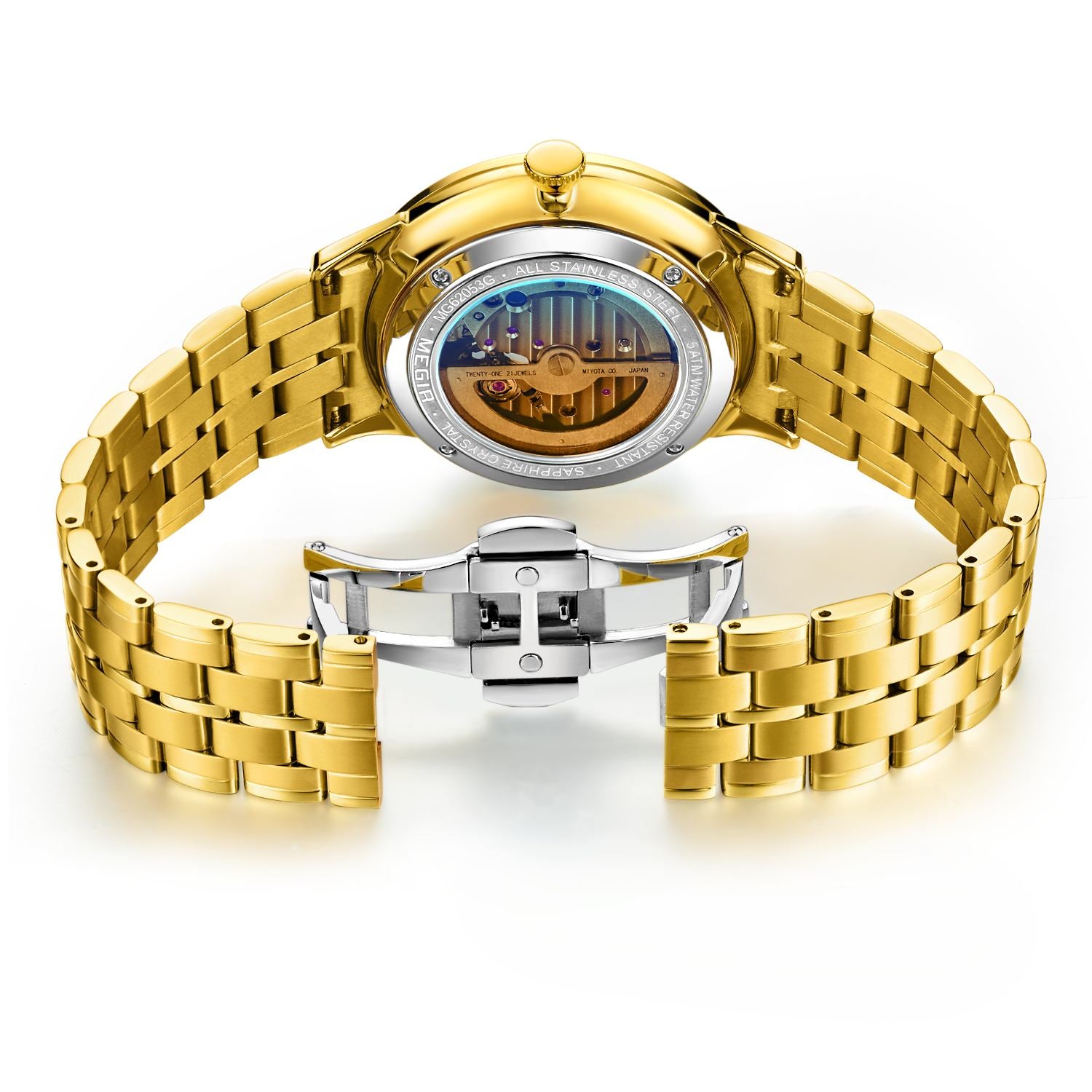 MEGIR Luxury Men Watches Stainless Steel Automatic Mechanical Watch Sapphire Steel Case Business WristWatch Montre Homme