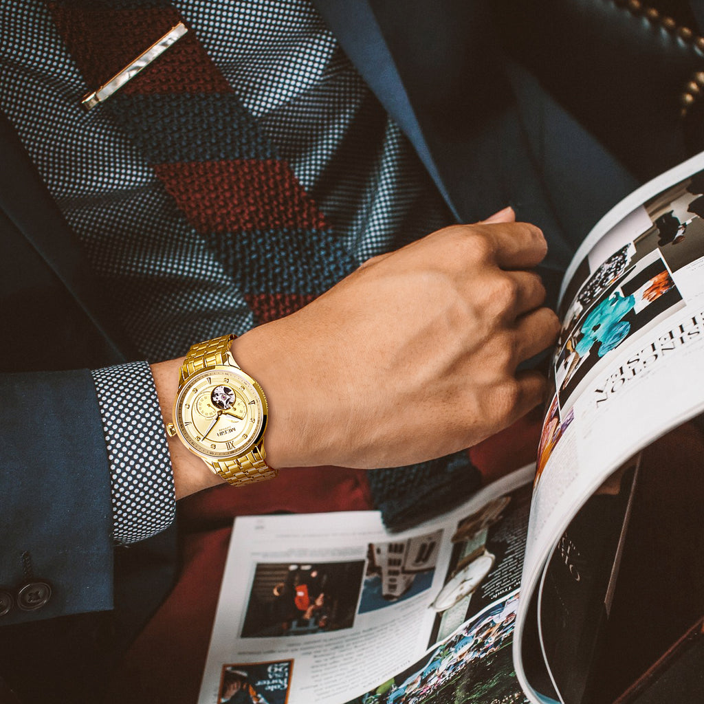 MEGIR Luxury Men Watches Stainless Steel Automatic Mechanical Watch Sapphire Steel Case Business WristWatch Montre Homme