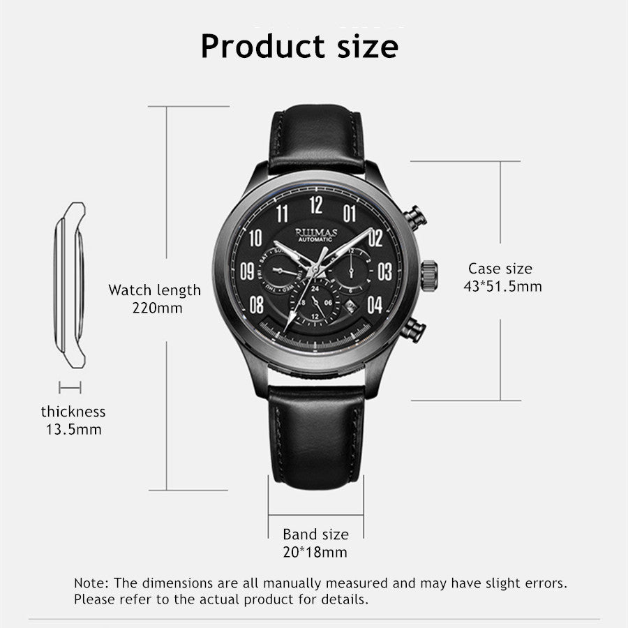 RUIMAS Luxury Casual Sport Watch for Men's Automatic Mechanical Watches Leather Luminous Man Clock Wrist Watch Chronograph 6785