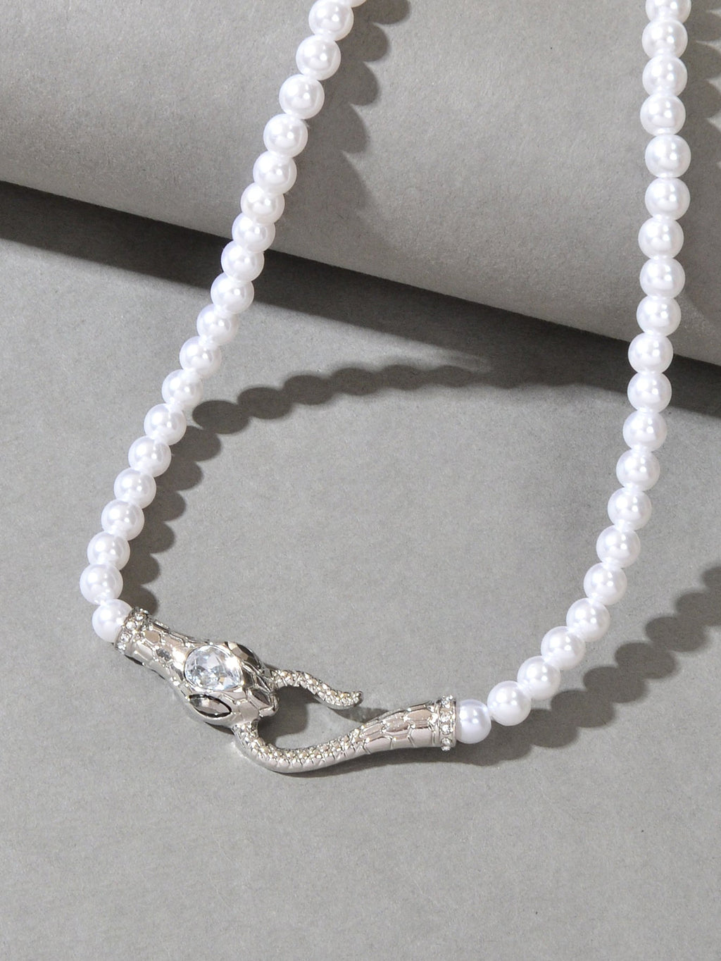 Punk Retro Pearl Beads Chain Gold Silver Snake Short Clavicle Statement Necklace-2