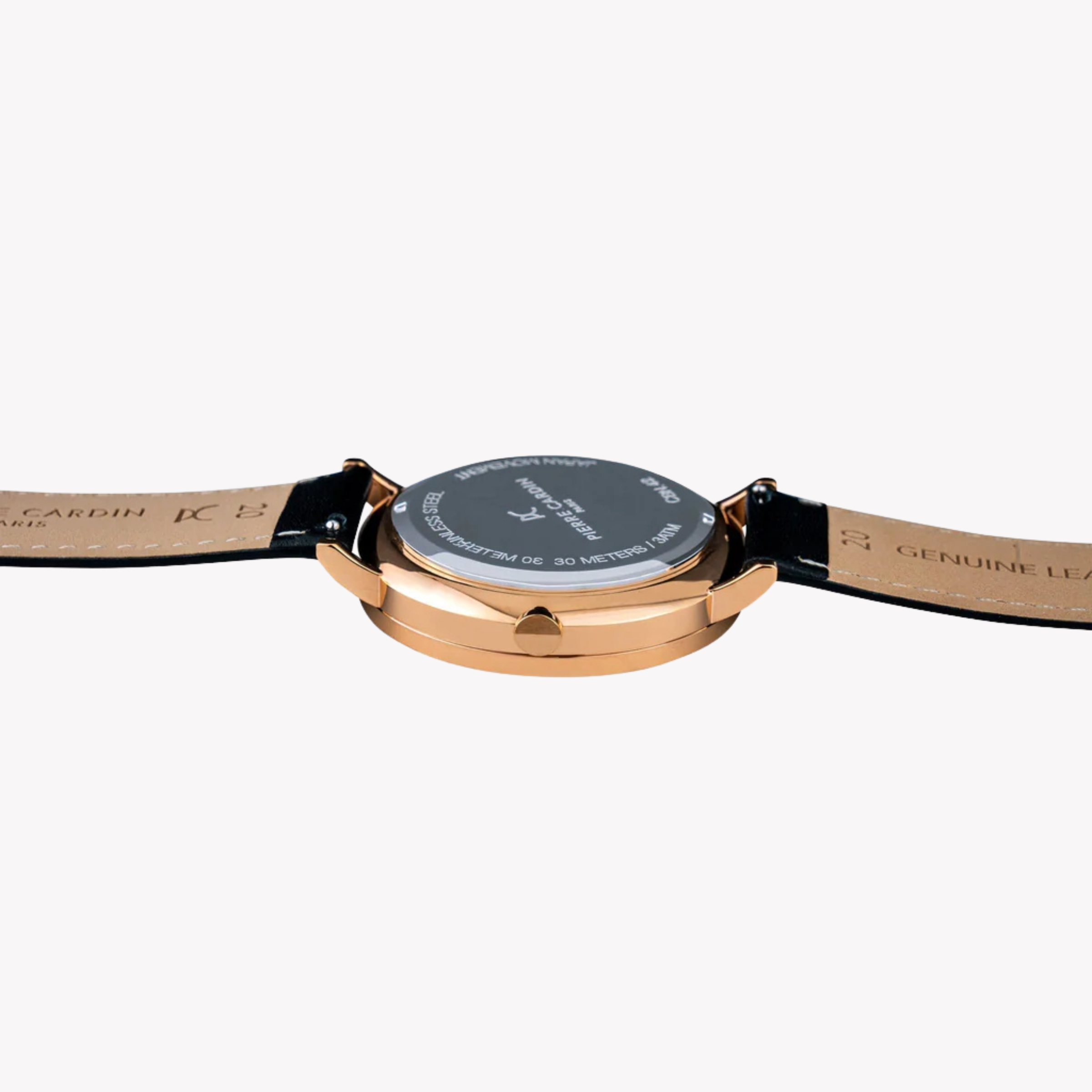 Pierre Cardin Men's Black Leather Watch, Rose Gold Case | Cbn.3023-3