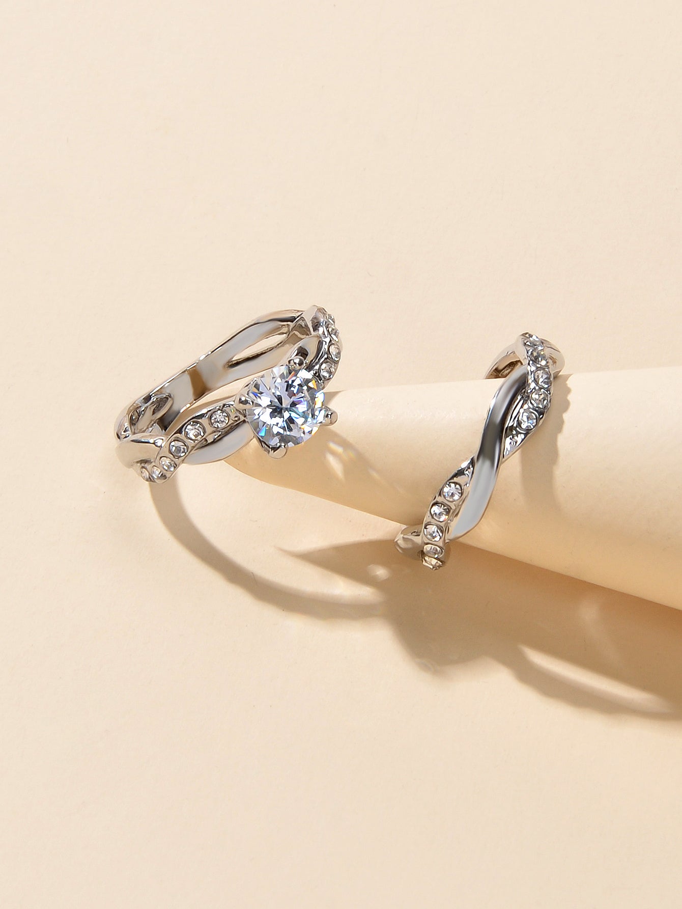 2pcs Luxury Women Band Simulated Diamond Silver Finger Wedding Engagement Ring