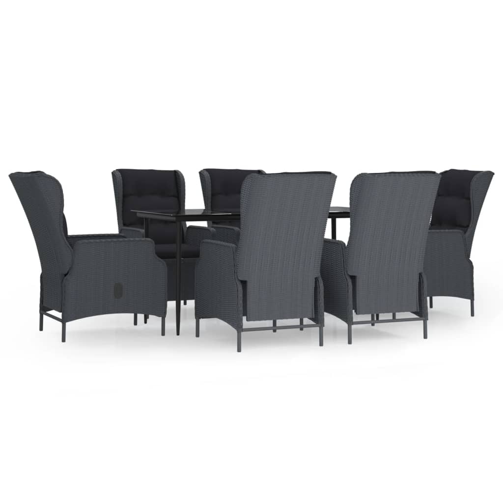 NNEVL 7 Piece Garden Dining Set Dark Grey Poly Rattan