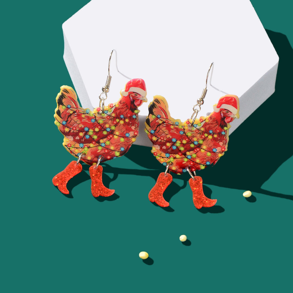 1pair Christmas Coloured Lights Decor Red Big Cock Acrylic Dangle Earrings Women Festival Jewelry-2