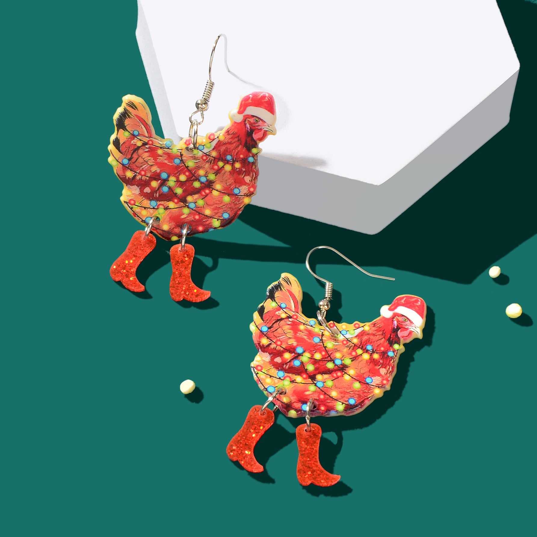 1pair Christmas Coloured Lights Decor Red Big Cock Acrylic Dangle Earrings Women Festival Jewelry-3