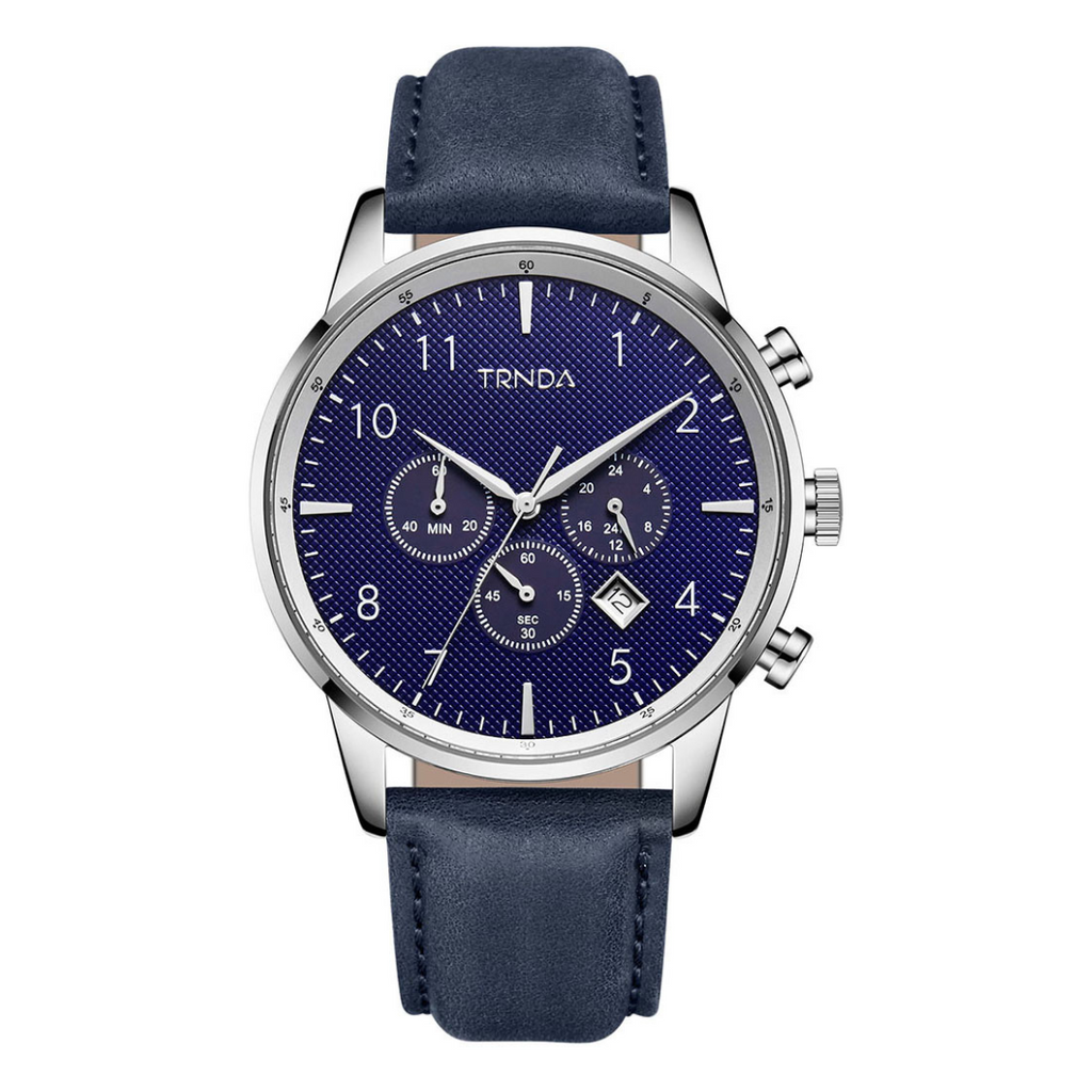 Trnda Men's Stainless Steel Watch, Blue Leather Band | Trn-D43b-0