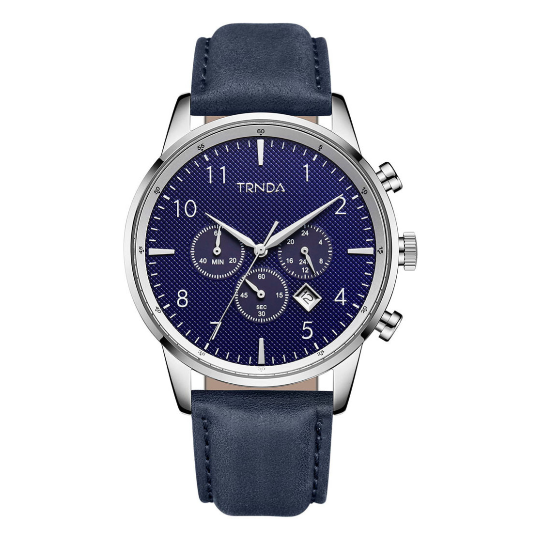 Trnda Men's Stainless Steel Watch, Blue Leather Band | Trn-D43b-0