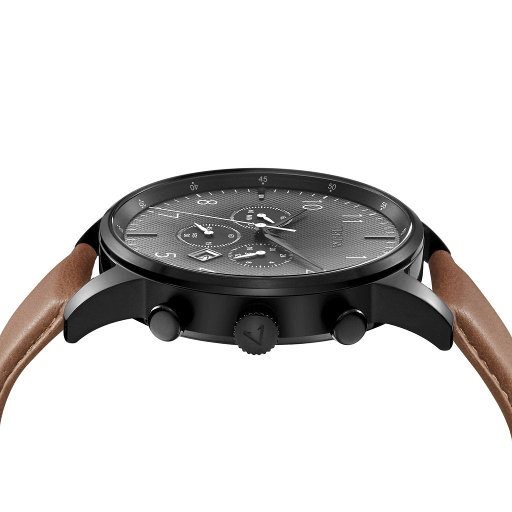 Trnda Men's Stainless Steel Watch, Black & Tan | Trnda-43mm-2