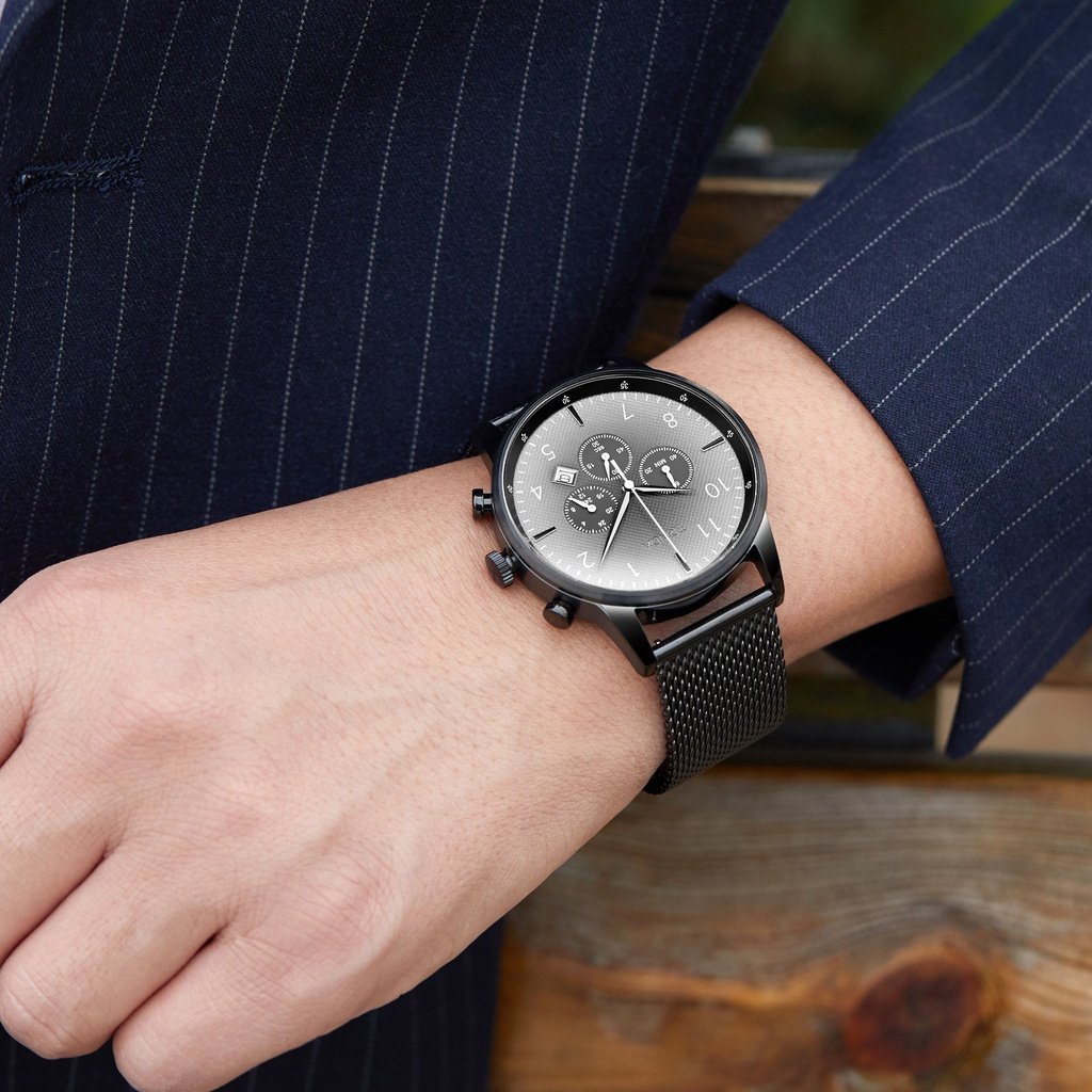 Trnda Men's Stainless Steel Watch, Black Mesh Band | Trn-43b-1