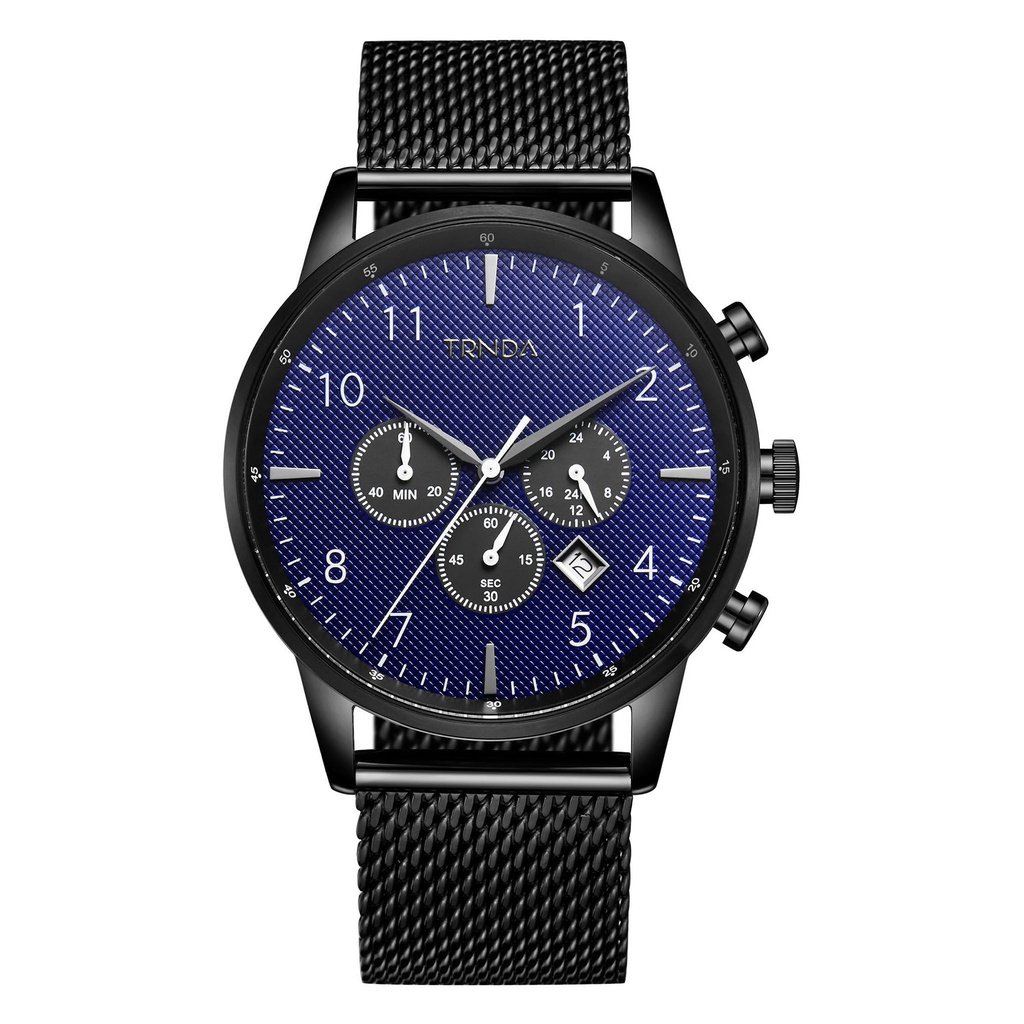 Trnda Men's Black Stainless Steel Watch, Dark Blue Dial | Tr43mbl-0