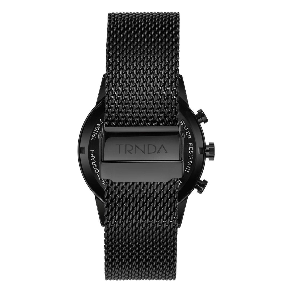 Trnda Men's Black Stainless Steel Watch, Dark Blue Dial | Tr43mbl-4