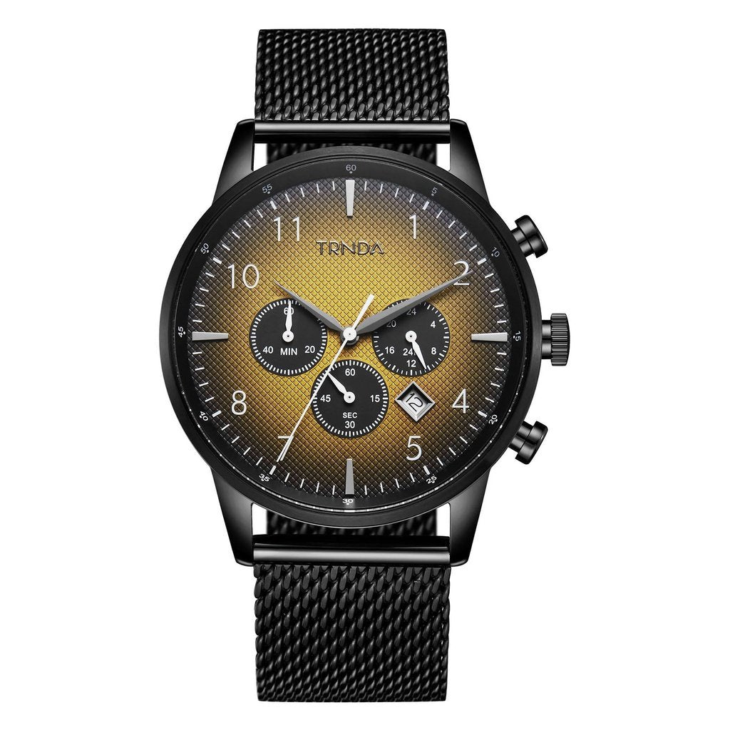 Trnda Men's Black Stainless Steel Watch, Cedar Brown Dial | Trn-43-Bk-0