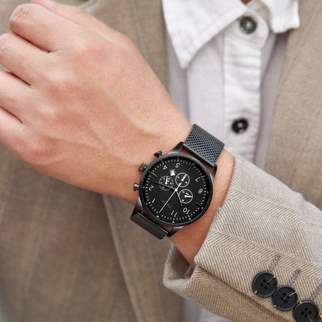 Trnda Men's Stainless Steel Watch, Black Dial | Trnda-Ss43bk-1