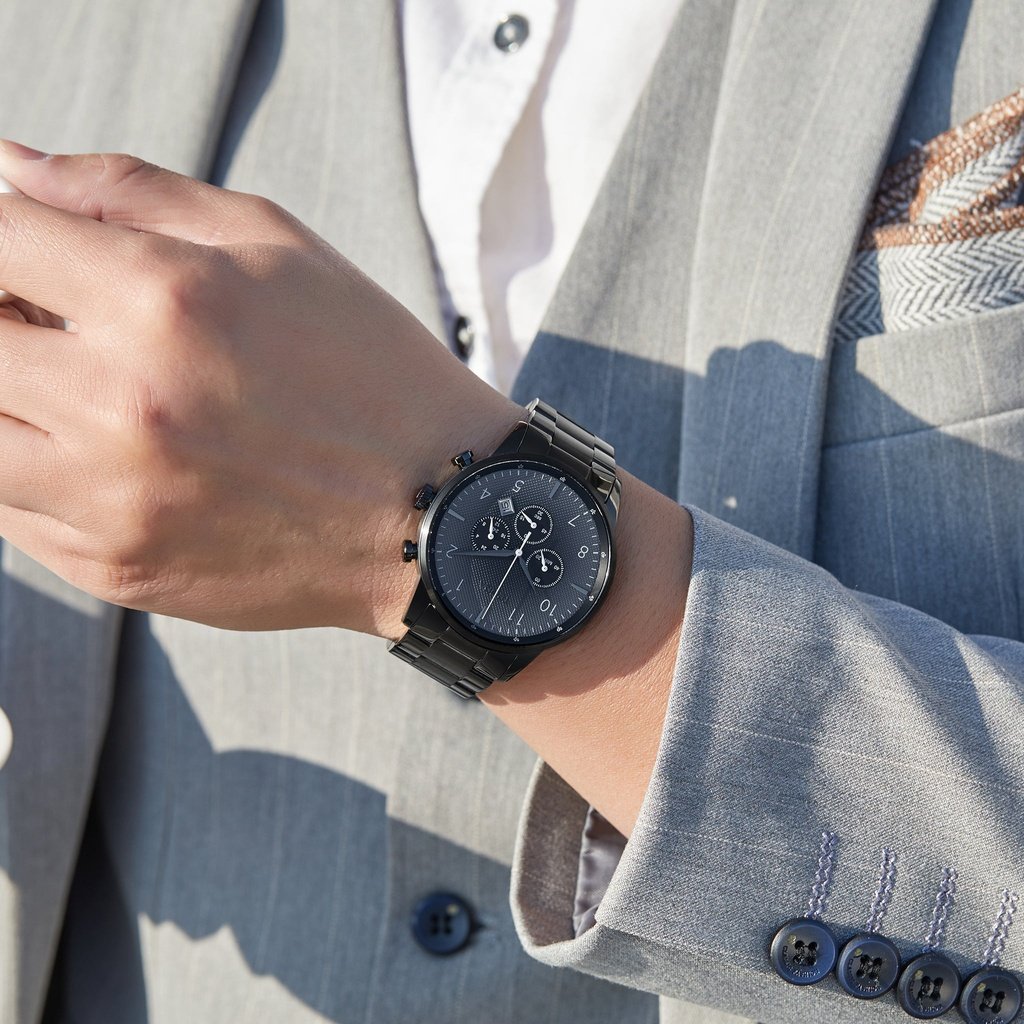 Trnda Men's Black Stainless Steel Watch, Gray Dial | Trn-43b-1