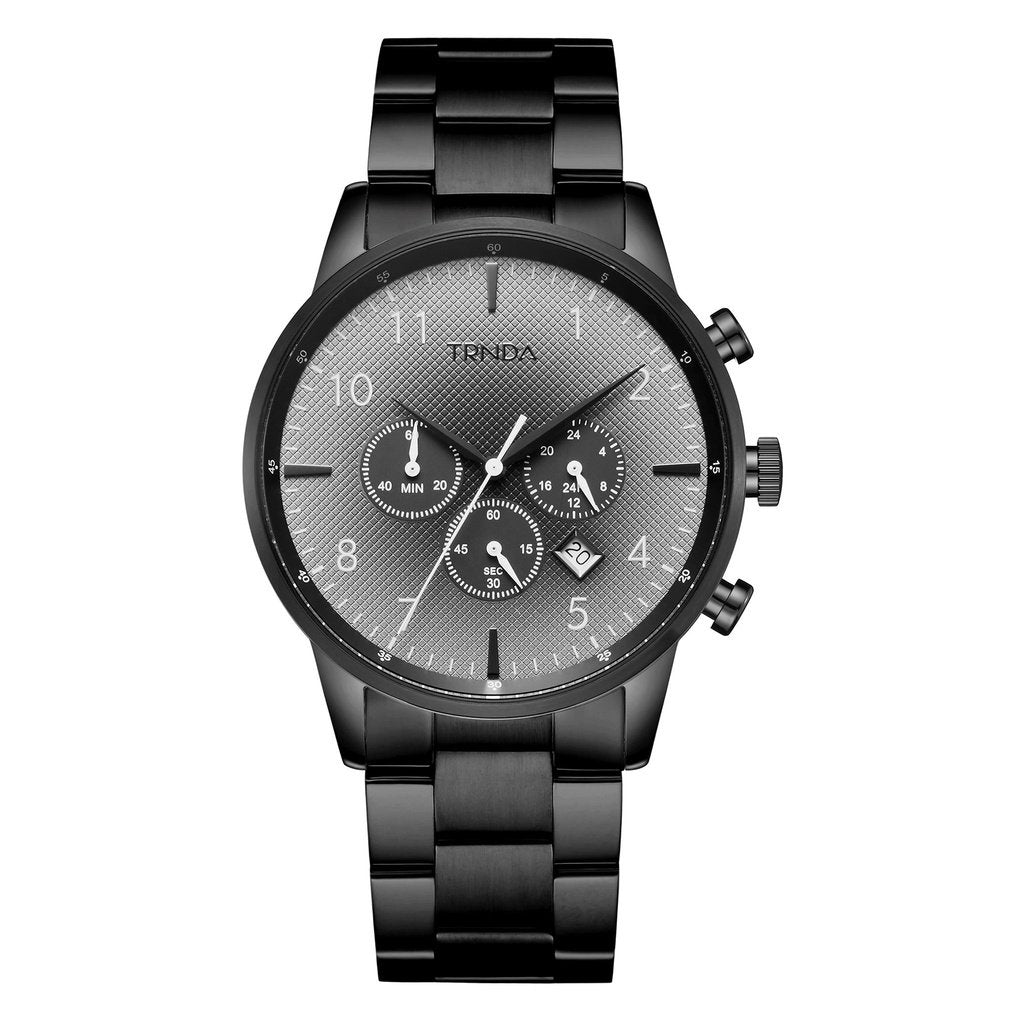 Trnda Men's Black Stainless Steel Watch, Gray Dial | Trn-43b-0