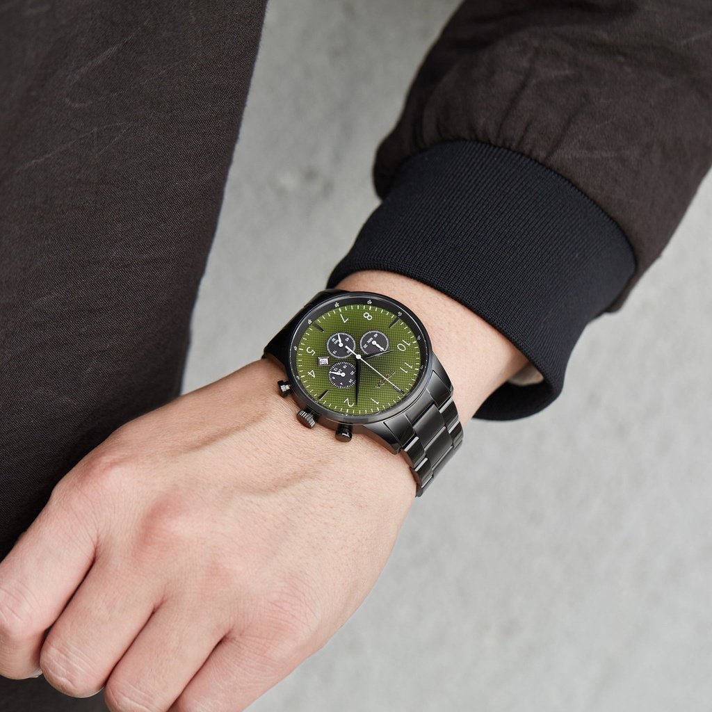 Trnda Men's Black Stainless Steel Watch, Green Dial | Trnda-001-1