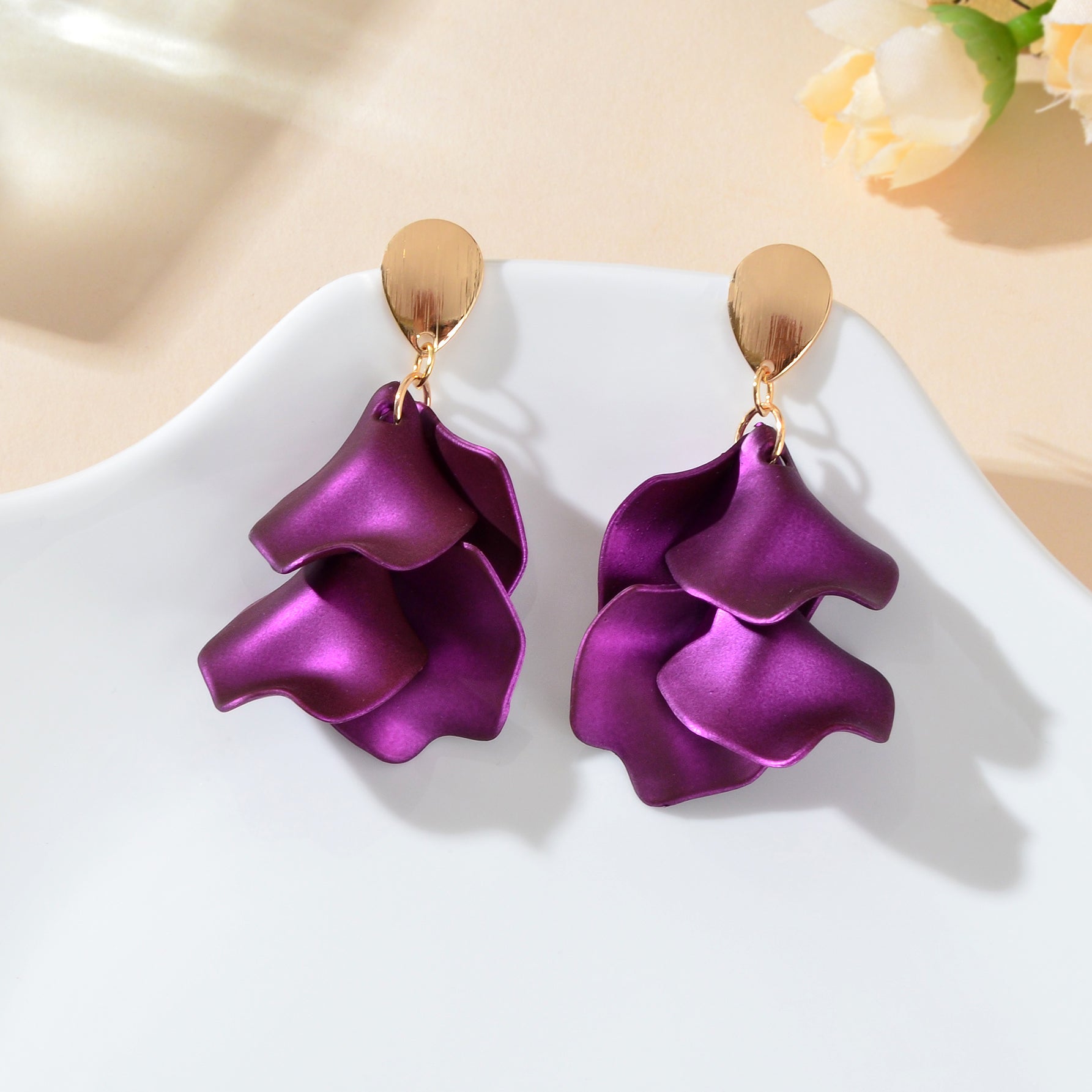 1pair Elegant Flower Petal Dangle Earrings for Women Daily Dating Party Jewelry-2